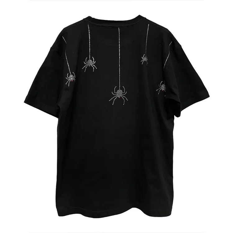 Fabricante personalizado 100% algodón pesado Vintage lavado camiseta Spider Web Wire Rhinestone Oversize hombres camisetas