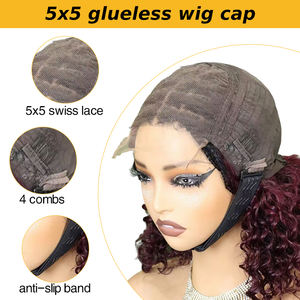 FH 14inch Double Drawn Human Hair Curly Bob <b>Wigs</b> #1bt99J 5x5 Lace Front Raw Vietnamese <b>Wigs</b> - Product Image 2