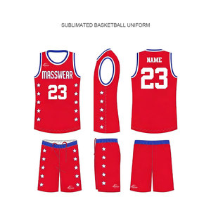 Ensemble d'uniformes de basketball personnalisés sublimés en gros, maillot à séchage rapide imprimé étoiles pour les équipes scolaires et de club - Product Image 1