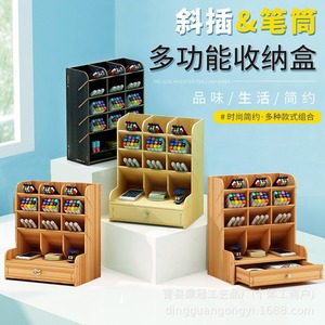 ออแกไนเซอร์สำนักงานกล่องเก็บของตั้งโต๊ะไม้ 25.5 ซม. สูง 21 ซม. กว้าง 9.2 ซม. ลึก 5 ชั้นสำหรับเครื่องเขียนที่ใส่ปากกามาร์กเกอร์ - Product Image 5