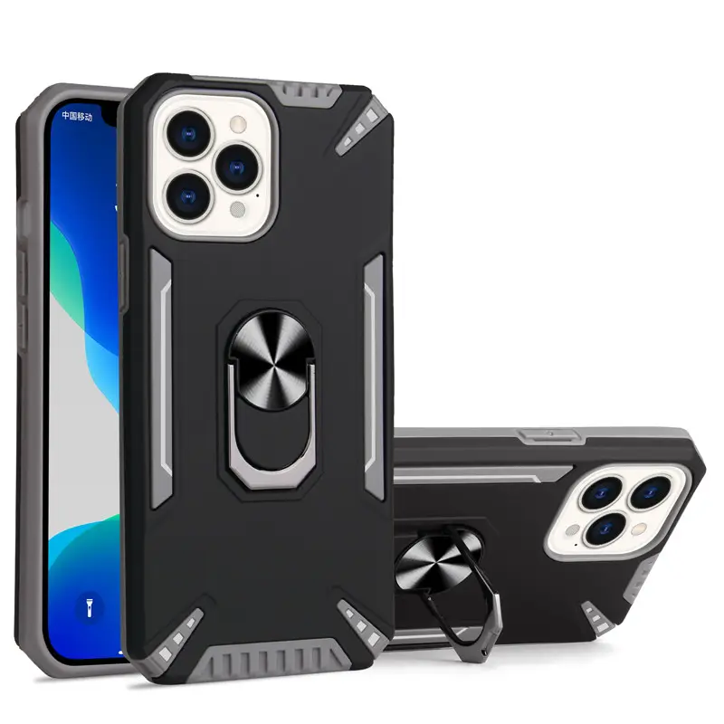 Shockproof 2 in 1 Heavy Duty Armor Phone Case For iPhone 13 12 11 Pro Max Xs Xr Xs Max 7 8 Plus With Ring Holder