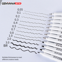 Stylos à dessin Genvana en gros, 13 tailles, un ensemble, noirs, imperméables, marqueurs d'art pour le dessin, matériau PLA, étui en PVC