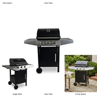 Barbecue au gaz propane d'extérieur avec trois brûleurs, armoire de rangement, tables latérales et roues mobiles pour la famille