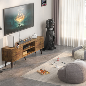 Soporte de TV Moderno de Metal con Tomacorriente, Compatible con TV de 65 Pulgadas o Más, 2 Cajones de Almacenamiento, Multifuncional para Sala de Estar o Dormitorio - Product Image 4