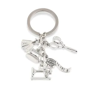 New Sewing Machine Keychain Tailor Key Ring Iron Tape Measure Scissors Dress Key Chain Women's Gift DIY Jewelry Handmade