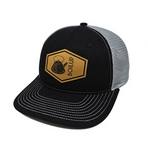 Custom Classic Leather Patch Logo 6 Panel Trucker Cap Outdoor Mesh <b>Hat</b> Pre Curved Bill Baseball Cap Men Gorras Wholesale - Product Image 2