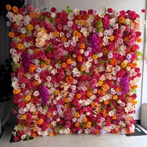 ฉากหลังดอกไม้ประดิษฐ์สีชมพูส้มขาวม่วงสดใสสำหรับงานแต่งงาน งานปาร์ตี้ ถ่ายรูป และตกแต่งเวที - Product Image 2