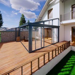 Solárium de Techo Inclinado de Vidrio y Aleación de Aluminio Personalizado |   Diseño <span class=keywords><strong>con</strong></span> energía solar, cerrado y abrible |   Jardín de Hotel Villa <span class=keywords><strong>con</strong></span> Patio - Product Image 3