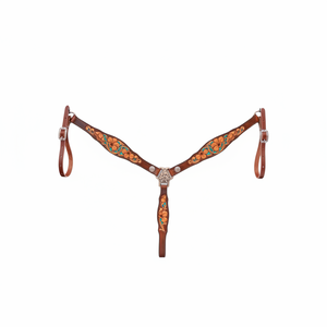 Juego de tachuelas de caballo con incrustaciones de turquesa con estampado Floral marrón, placa de pecho de cabeza, cuero genuino, ligero, equitación de temporada - Product Image 1