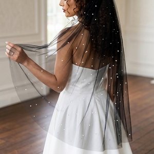 Voile de fête YouLaPan M127, longueur courte jusqu'aux doigts, strass de haute qualité, look élégant <span class=keywords><strong>avec</strong></span> peigne à <span class=keywords><strong>cheveux</strong></span> en métal pour mariées et femmes - Product Image 3