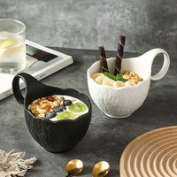 Mug en céramique isolé à texture pierre, luxe léger, noir et blanc, grande ouverture, poignée incurvée, compatible chauffage, avec logo personnalisé