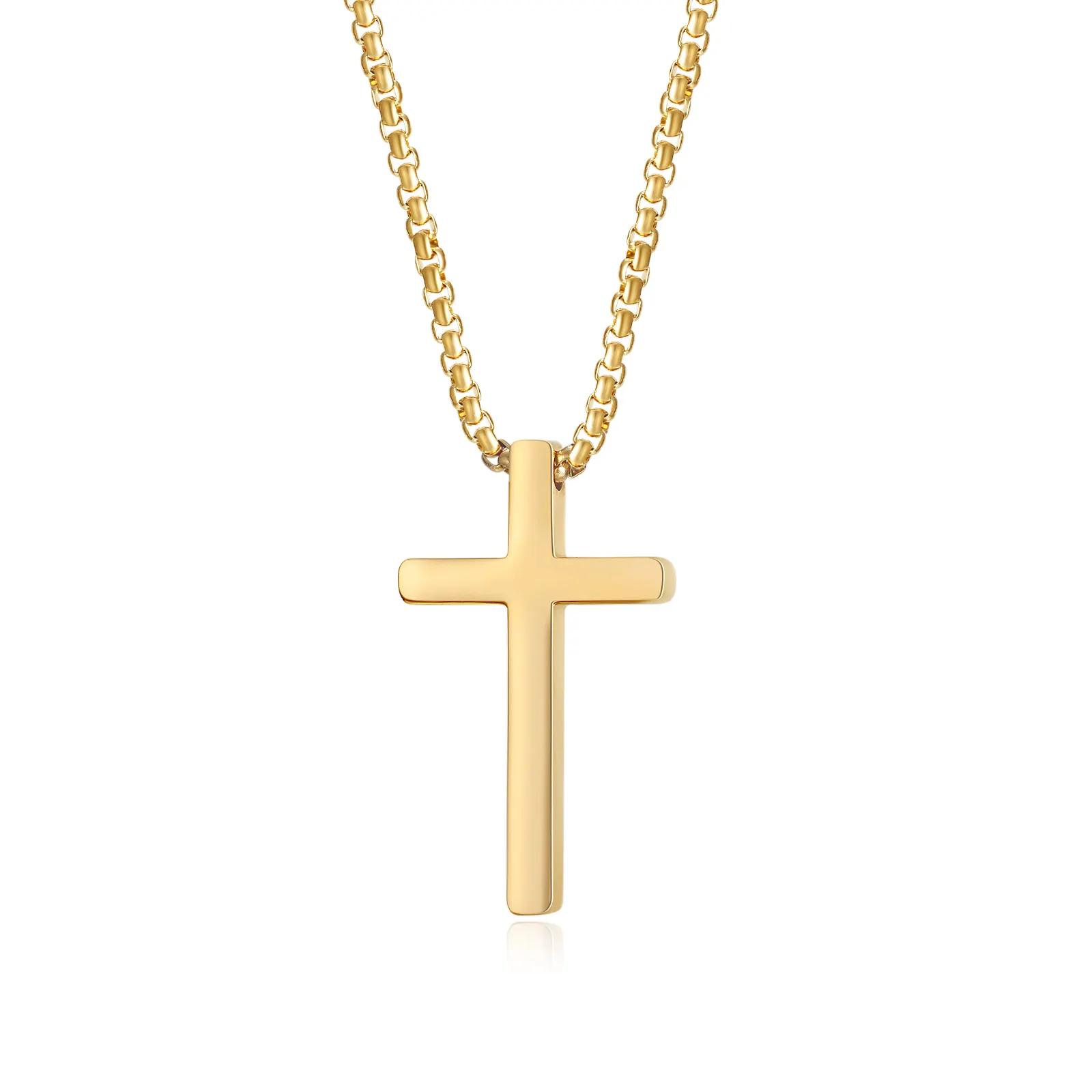 Hot 18K gold plated Fashion Jewelry Wholesale Classic Charm Cross Stainless Steel Pendant Men's Necklaces