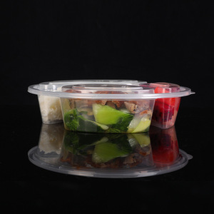 Round Three Compartment Plastic <b>Lunch</b> Box Disposable Food Container Takeout Box Fast Food Bento Bowl Microwave Safe - Product Image 2
