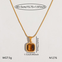 Nouveau collier tendance plaqué or en acier inoxydable avec chaîne à maillons, pendentif breloque cœur carré en pierre œil-de-tigre pour femme
