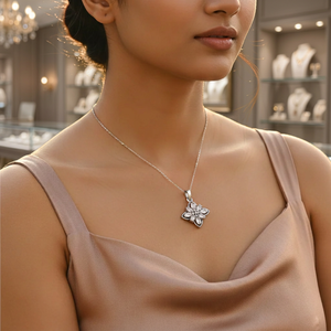 Pendentif fleur en argent sterling 925 pour femmes, collier avec breloque en zircone cubique plaqué rhodium, bijoux classiques - Product Image 4