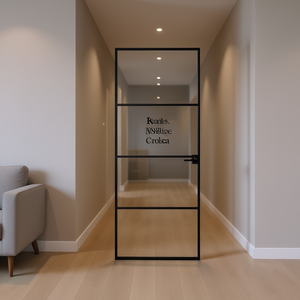 Porte de séparation intérieure en verre trempé et aluminium, design minimaliste noir, ouverture latérale, 79,3 pouces de haut - Product Image 2