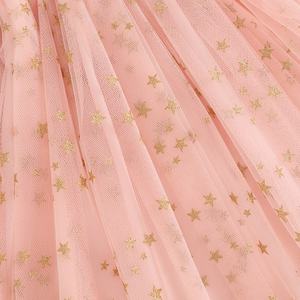 लड़की ग्लिटर स्टार फूल प्रिंट आस्तीन वर्ग गर्दन राजकुमारी पोशाक गर्मियों के कपड़े - Product Image 5