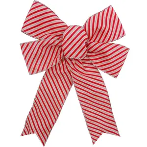 Rood Wit Streep Zilver Luxe Bedraad Kerst Lint Strikken 22X30Cm Grote Twist Tie X'mas Decoratieve Bogen Voor boom