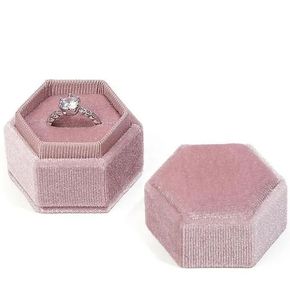 กล่องใส่เครื่องประดับรูปหกเหลี่ยมราคาส่ง กล่องบรรจุภัณฑ์กำมะหยี่ขนาดเล็ก กล่องใส่แหวนแต่งงาน กล่องของขวัญ - Product Image 5