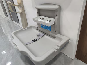 YJL vente chaude salle de bain commerciale murale bébé <span class=keywords><strong>table</strong></span> à <span class=keywords><strong>langer</strong></span> Design moderne avec crochets de sac et boîte de rangement en papier - Product Image 4