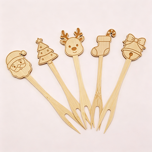 Fourchettes à cocktail personnalisées pour les fêtes, pics à fruits en bambou en forme de sapin de Noël et de renne, pour la table de fête, sans danger pour les aliments, LFGB EC No1935/2004 - Product Image 5