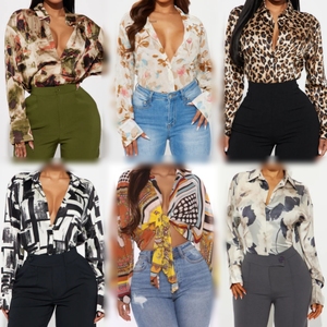 Lote al por mayor de blusas, camisas y polos de manga larga para mujer, surtidos, estampados y a rayas, para otoño e invierno. - Product Image 4