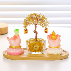 Figura de Resina con Cristal Amarillo en Forma de Mano de Buda y Árbol de Granada, Decoración para el Hogar, Regalo para la Buena Fortuna y la Prosperidad - Product Image 3