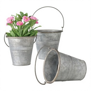 Lot de 3 pots de fleurs classiques en métal galvanisé, écologiques, avec poignées, pour bureau, maison et jardin, décoration intérieure - Product Image 1