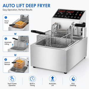 Freidora Eléctrica Comercial Automática con Elevación Automática, 6L, 3.5KW, de Acero Inoxidable, de Sobremesa, con Temporizador de Pantalla Táctil - Product Image 6
