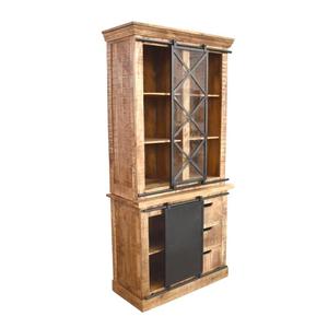 Armario de madera de almacenamiento de estilo de diseño de doble puerta de madera de mango macizo con acabado antiguo Natural para el hogar, sala de estar y dormitorio - Product Image 1