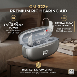 Pedido a Granel Audífonos RIC Invisibles Chip DSP 32 Canales Marca Personalizada Fábrica OEM con Estuche Libre de Bacterias - Product Image 1
