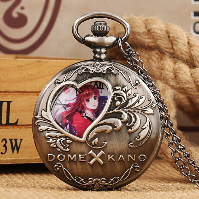 Japan Anime Theme Retro Jewelry Pendant Necklace Vintage Clock Bronze Chain Half Hunter Pocket Watch