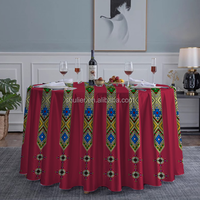 Vente chaude, nappe ronde rouge de luxe pour la maison, personnalisée en satin, 120 pouces, motif croix éthiopienne, pour mariage