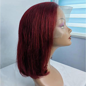 Perruques de cheveux humains courts à lacet frontal 13*4 couleur vin rouge 180% perruque de cheveux synthétiques vierges bruts de dentisterie pour femmes - Product Image 5