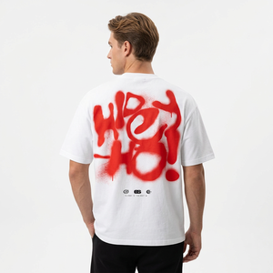 Camiseta Blanca Extra Grande para Hombre con Estampado de Grafiti Rojo en la Espalda, Estilo Urbano, Manga Corta, Cuello Redondo, Jersey de Algodón - Product Image 6
