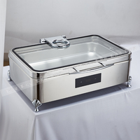 5 étoiles luxe 9L électrique chauffe-plat hydraulique en acier inoxydable rectangulaire Buffet Chafer avec couvercle en verre pour la restauration