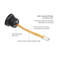 Connecteur étanche IP67 de type C pour câble plat flexible FPC, avec capuchon anti-poussière, pour montage sur panneau, assemblage de câble femelle à mâle fileté