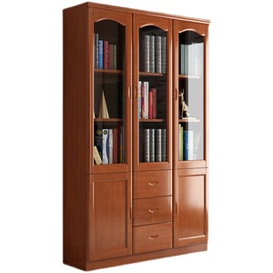 Libreria Moderna <span class=keywords><strong>e</strong></span> Semplice a 3 Ante in Legno Massello di Quercia con Porta in Vetro <span class=keywords><strong>e</strong></span> Ripiani per Casa, Ufficio <span class=keywords><strong>e</strong></span> Studenti - Product Image 5
