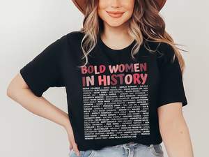 T-shirt da donna in cotone con stampa Bold Women In History, girocollo casual, maniche corte, vestibilità regolare, per tutte le stagioni - Product Image 1