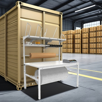 Table d'emballage industrielle robuste Bodur Metal W1500xD940mm en acier, revêtement poudré, capacité 200 kg, avec cages en treillis métallique pour