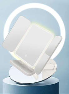 Miroir de maquillage pliable blanc, double face, design matelassé, miroir de bureau, cadre en plastique - Product Image 5