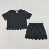 Ensemble 2 pièces d'été pour bébé fille, style Western, couleur unie, à manches courtes et ourlet festonné, prêt à expédier (RTS)