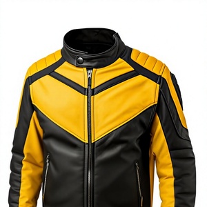 Chaqueta de Motocicleta para Hombre, Invierno, Negra y Amarilla, con Bloques de Color, Cuello Alto, Cierre de Cremallera, Resistente al Viento, Estilo Motero, Corte Ajustado - Product Image 3