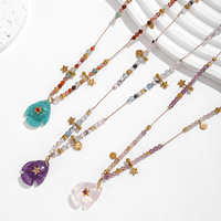 Collier bohème de style français en pierres naturelles colorées, améthyste, amazonite, pierre de lune, pendentif poisson, bijoux faits à la main avec perles