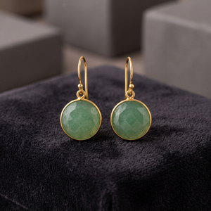 Gold Plated 925 <b>Silver</b> <b>Stud</b> Earrings with Natural Green Prehnite Bezel Set Round Stone Trendy Women's Gift Jewelry - Product Image 3