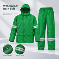 Combinaison de pluie verte pour adulte, veste et pantalon à capuche en PVC Oxford avec bandes réfléchissantes doubles, poignets élastiques, équipement de pluie pour l'extérieur