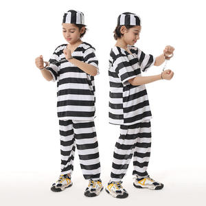 Mayorista precio bajo niños recluso Cosplay blanco y negro rayas conjunto niños prisionero disfraces de Halloween para niños - Product Image 2