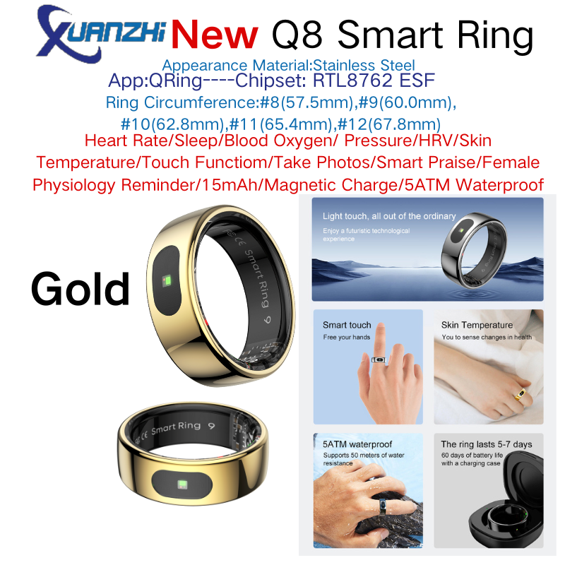 Xuanzhi-Q8-health-sleep-touch-smart-ring d'or