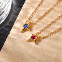 DEYIN Lab Ruby Gemstone North Star Pendentif Collier 18k Plaqué Or 925 Sterling Silver Star Collier Pour Femmes