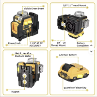 WKC TOOLS Niveau laser rotatif professionnel de qualité industrielle 360° à 12 lignes vertes de haute qualité pour la rénovation